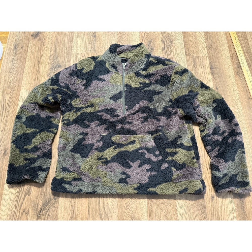 AERO Sweater Womens XL Green Black Brown Camouflage Quarter Zip Pullover